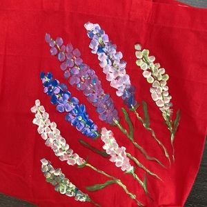 Artisan Painted Lupins on Red Cotton Tote